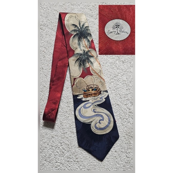 Tommy Bahama Other - Tommy Bahama Men's Tie Coastal Ocean Boat Tropical silk Travel‎ Artsy Palm Trees